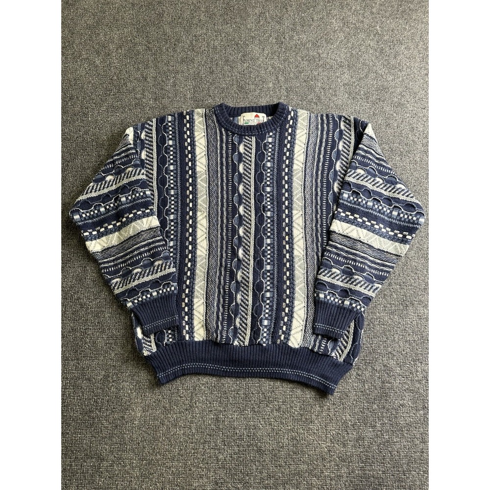 Mens Florence Tricot 3D Cable Knit Pattern Sweater Blue White, Size M